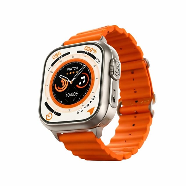 Orange Smartwatch with Rugged Silver Case and Sport Band