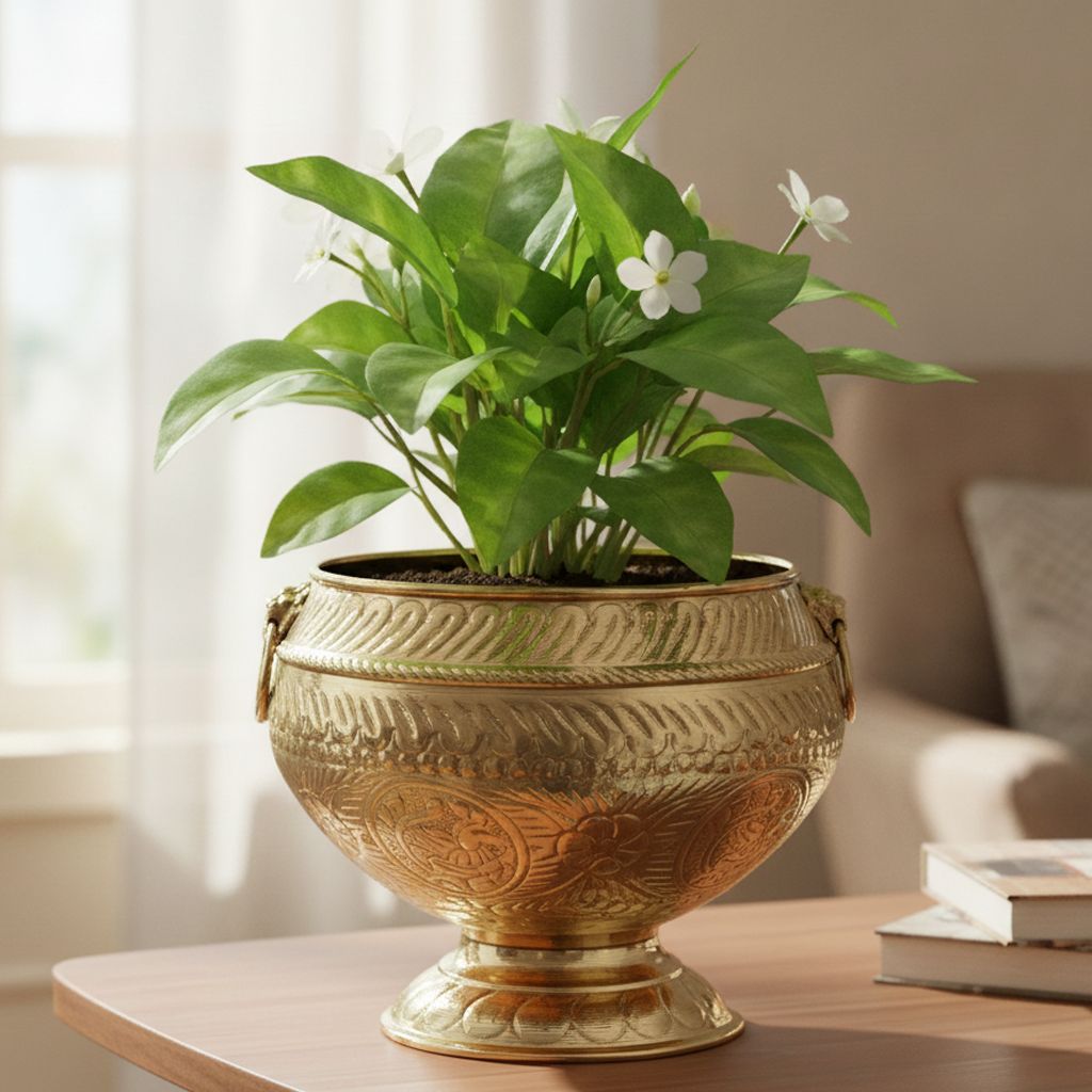 Brass Decorative Planter Gamla | Brass Plant Pot | Decorative Metal Planter for Home Decor, Height : 10 Inch (FMAS799 D)