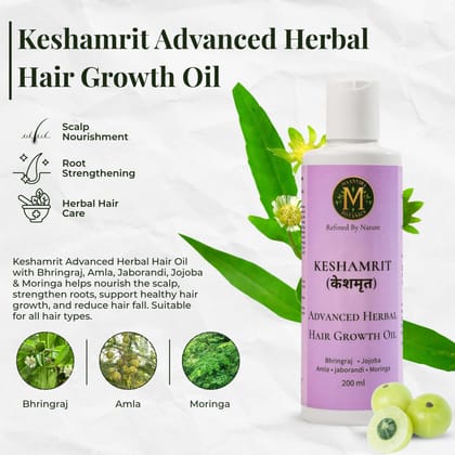 Keshamrit Advanced Herbal Hair Growth Oil  (Bhringraj, Jojoba, Amla, Jaborandi, Moringa) - 100ML
