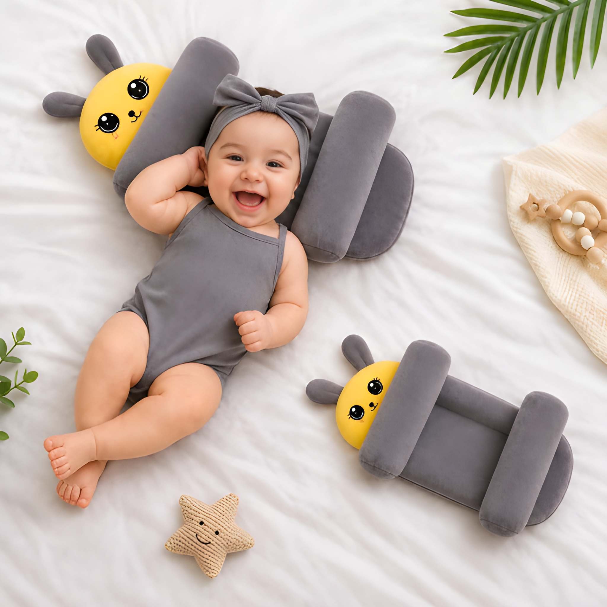 WUGO Baby Head Support Pillow for Newborn & Infants | Soft Anti-Roll Cushion & Neck Support Pillow | Baby Head & Body Support Cushion for Supervised Rest & Tummy Time (Original)