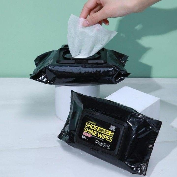 Shoe Shine Wipes - Instant Cleaning & Polishing Wet Wipes for Leather, Sneakers & Casual Footwear (80 Sheets Pack)