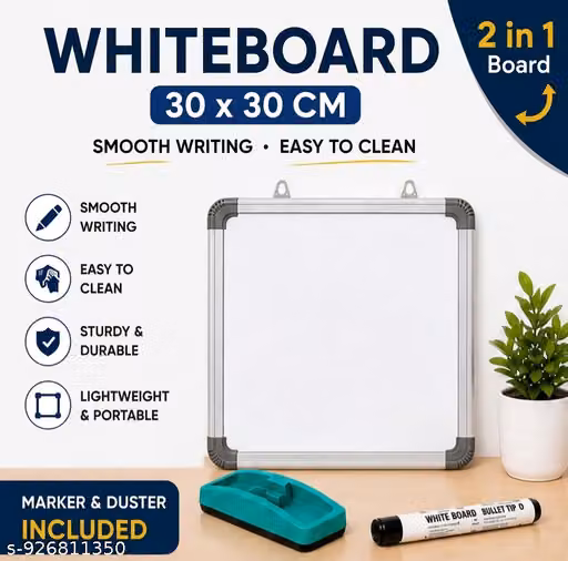 SYM 2 in 1 Whiteboard & Chalkboard 30x30 cm | Reversible Writing Board | Marker & Duster Included | For Study, Office & Kids