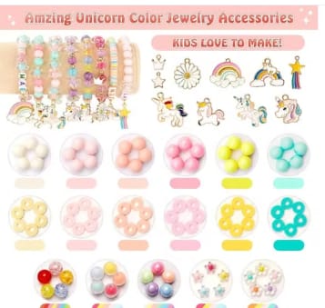 Jewellery Making Kit Bracelet Craft Set with Beads Charms Letters Elastic Thread Kids Fun