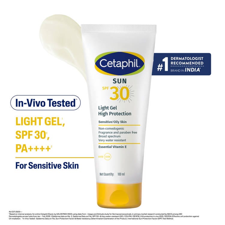 Cetaphil Sun SPF 30 Light Gel With Vitamin E Water & Sweat Resistant Sun Protection (100ml)