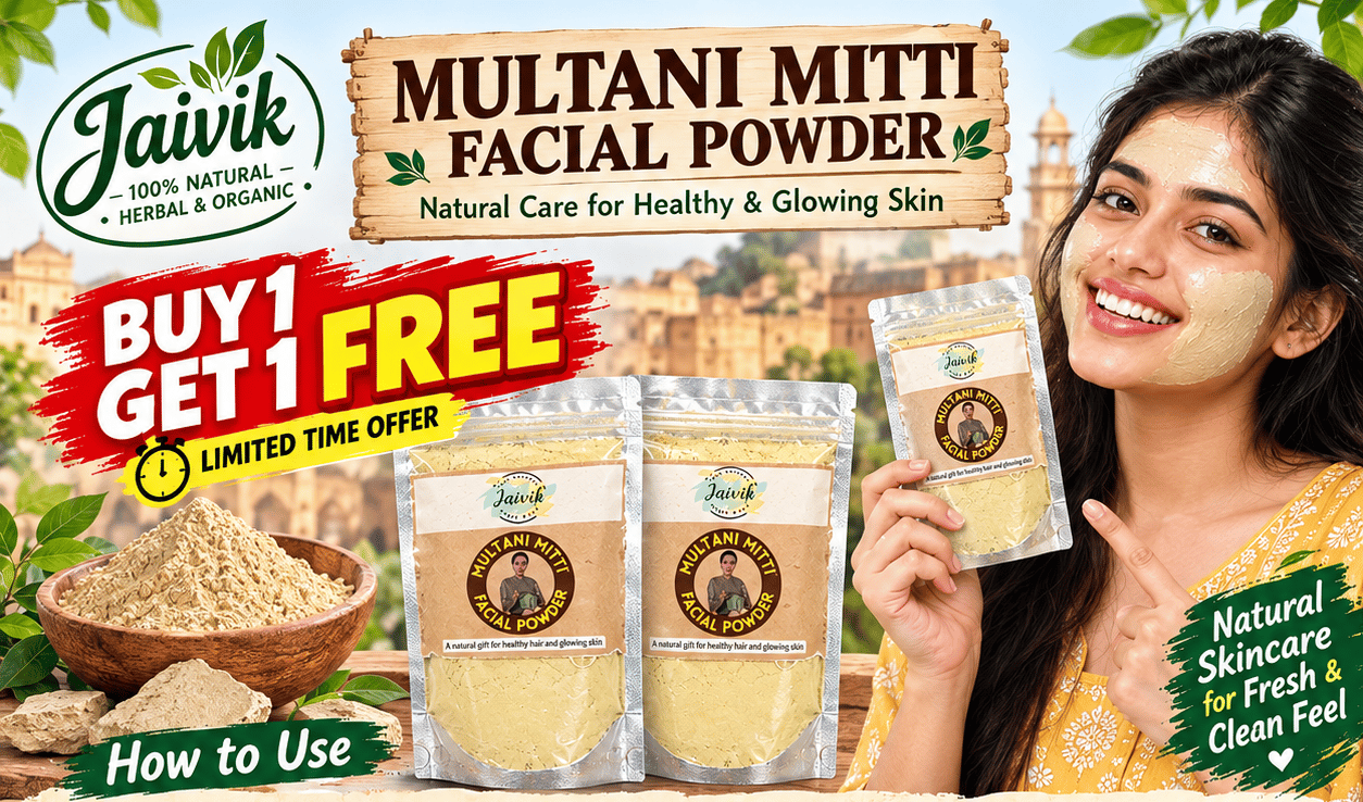 Multani Mitti Facial Powder for Glowing Skin - Buy 1 Get 1 Free (Natural Herbal Skincare)  
