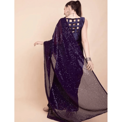 Generic Women's Georgette Embellished Sequnece Bollywood Saree With Unstitched Blouse 5.5Mtr (Purple)