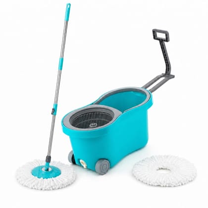 Novita 360° Spin Mop Bucket Set with Wheels | Easy Rinse & Wringing System | Telescopic Microfiber Mop with Soap Dispenser | 1+1 Microfiber Refills | Plastic Bucket | Aqua Blue