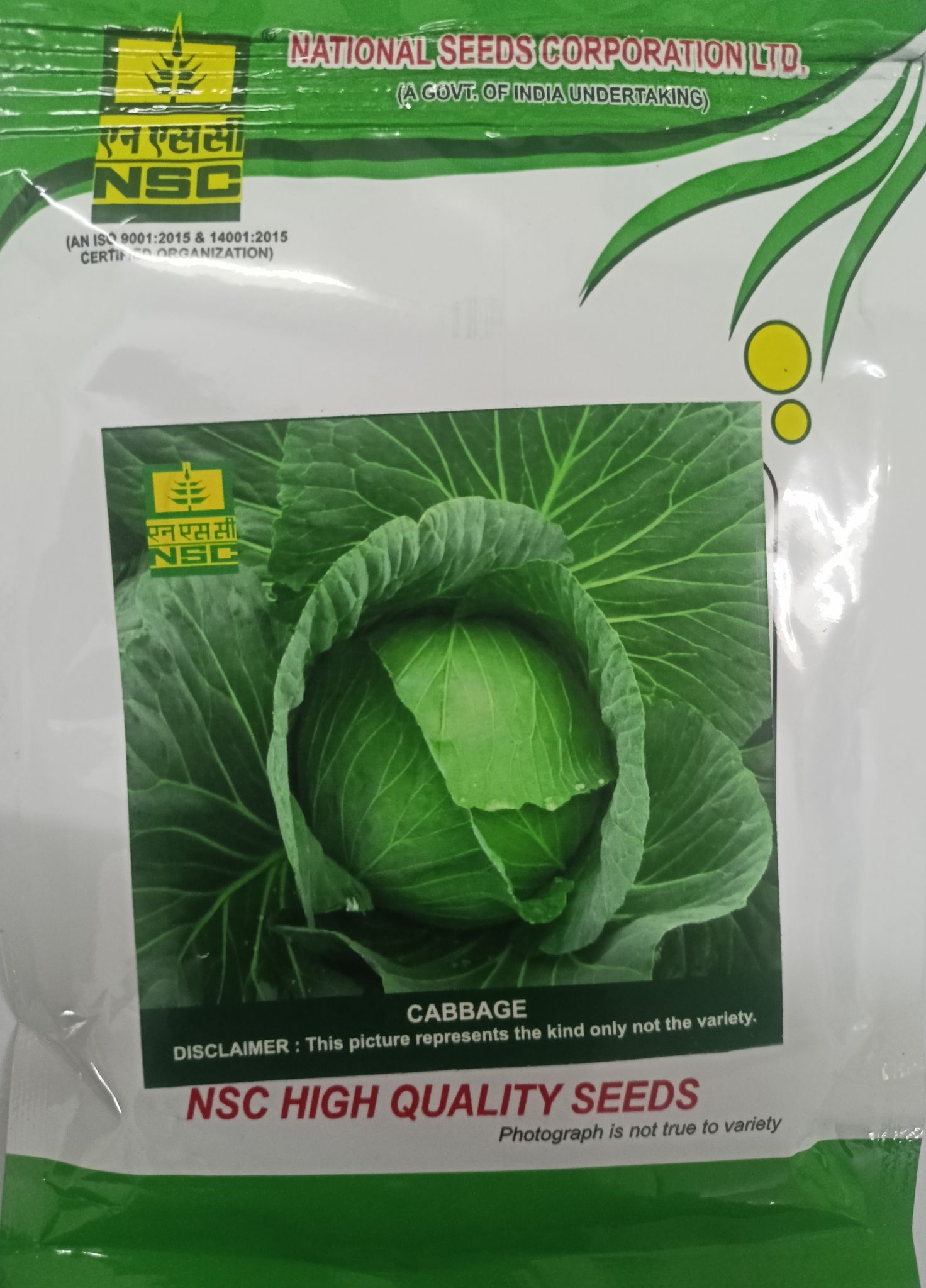 NSC Cabbage, Golden Acre Vegetable, 50 Gram Truthfully Labelled Seed Pouch