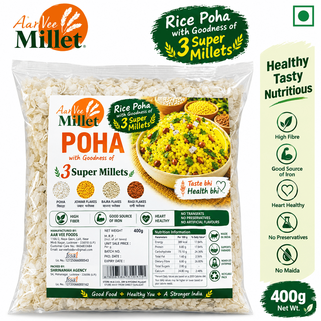 Aarvee Millet Rice Poha with Millets-400g