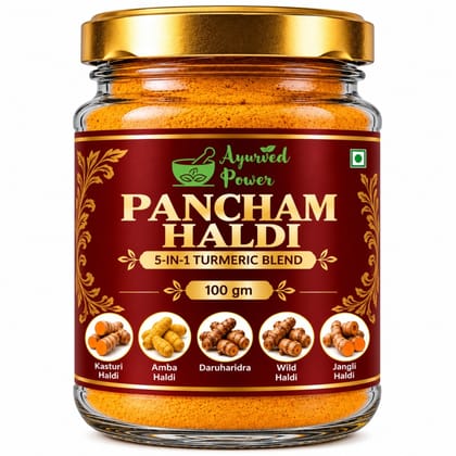 Pancham Haldi Powder 200g (Pack of 2 x 100g) – 5 Haldi Blend | Kali Haldi, Amba Haldi, Daru Haldi, Maida Haldi, Salem Turmeric | Ayurved Power