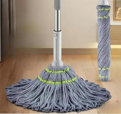 Novita Stainless Steel Spin Mop Replacement Handle with 1 Microfiber Round Mop Head | Adjustable & Extendable Telescopic Mop Rod | 360° Rotating Mop Stick | Rust-Resistant Floor Cleaning Pole for Home & Office 