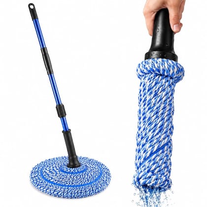 Novita Self-Wringing Twist Mop with 360° Rotating Head | Easy Squeeze Microfiber Floor Mop | Extendable Stainless Steel Handle | Super-Absorbent Reusable Mop Heads | Wet & Dry Cleaning 