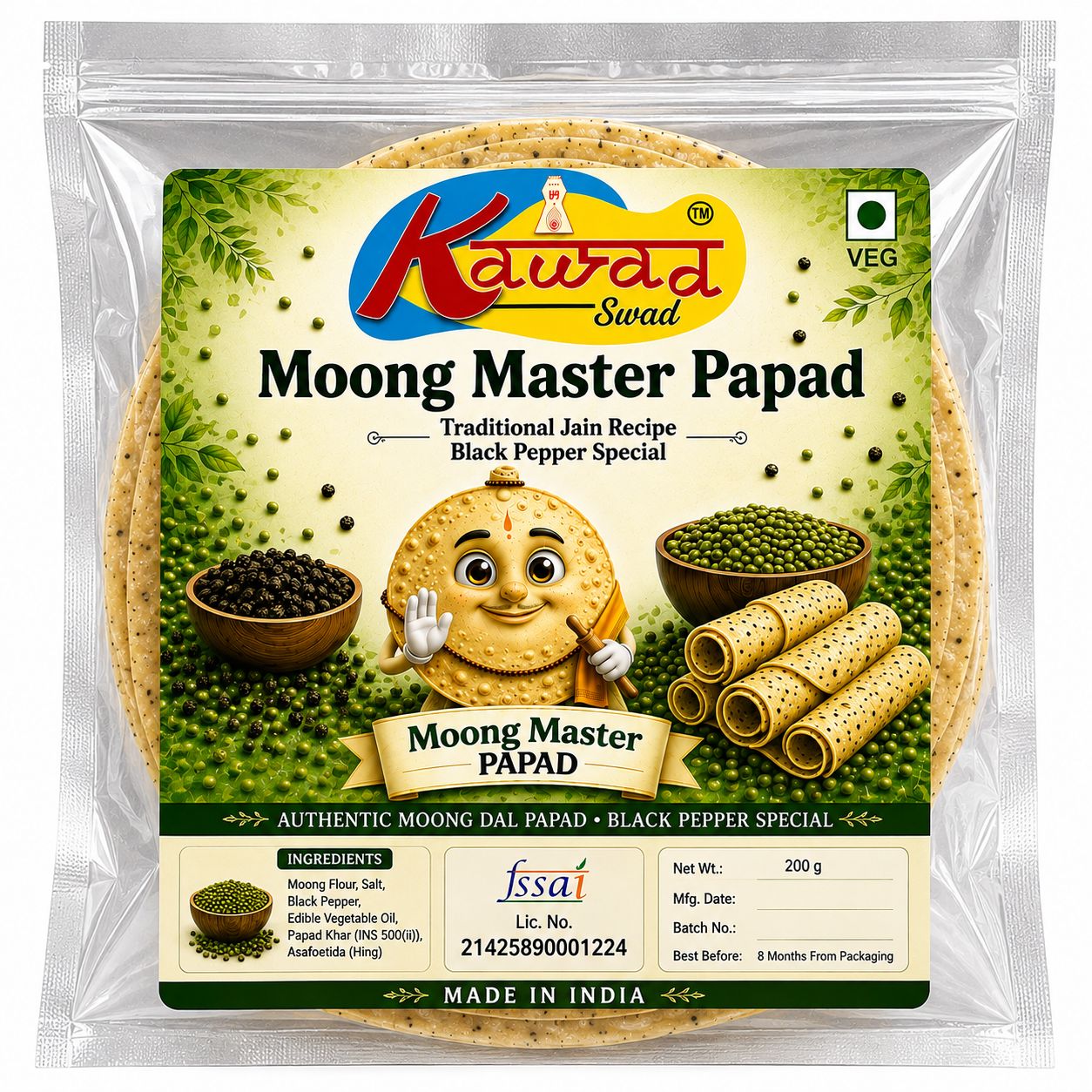 KAWAD SWAD Moong Master Papad 200g | Traditional Jain Recipe