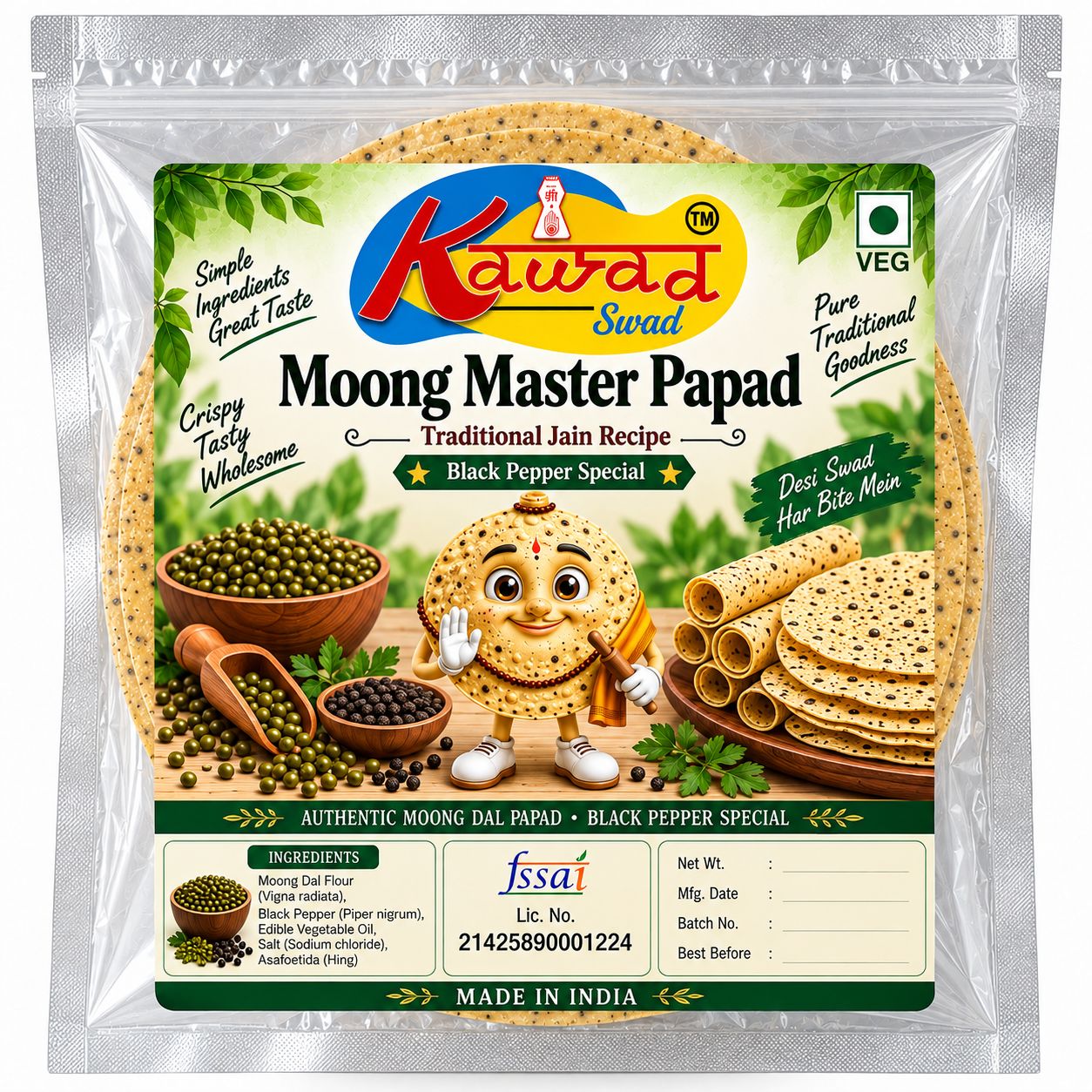 KAWAD SWAD Moong Master Papad 400g | Traditional Jain Recipe