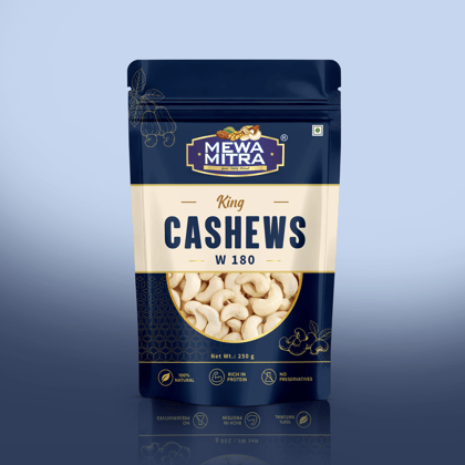 Mewa Mitra Prime Cashews W180 250g | Premium Jumbo Whole Kaju | Natural High Protein Dry Fruits