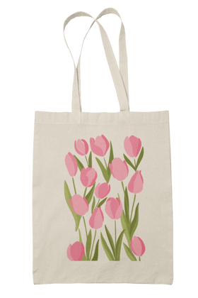 Prakrut India Canvas Tote Bag with Zipper & Inner Pocket, Pink Tulips Floral Print.