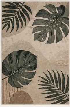 Abstract Monstera and Palm Leaf Area Rug