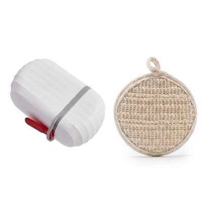 Lifeori Natural Ramie Loofah with Travel Soap Case | 2-in-1 Bath Care Kit for Men & Women