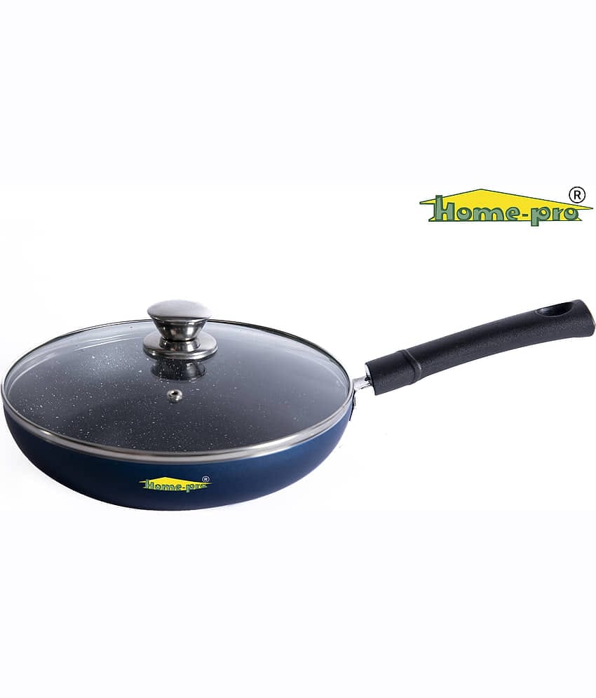 HomePro - Non-stick premium Fry Pan with glass lid, 4 Layer Coating, 4mm thick, Diameter 24cm, PFOA free and food grade, Gas Stove and Induction compatible, Blue
