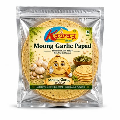 KAWAD SWAD Moong Garlic Papad 500g | Traditional Jain Recipe