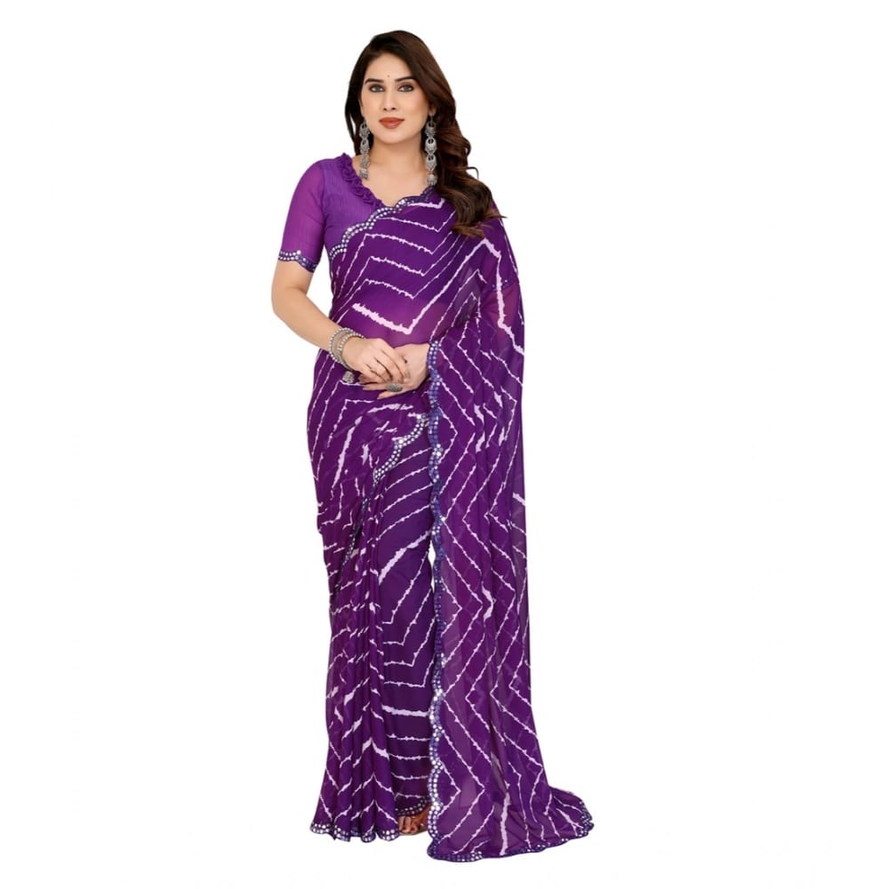 womens georgette printed saree with unstitched blouse 5mtr purple pid62629