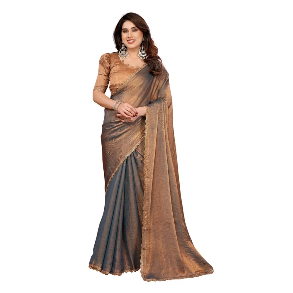 womens georgette printed saree with unstitched blouse 5mtr brow pid62637
