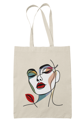Prakrut India Canvas Tote Bag with Zipper & Inner Pocket, Minimalist Continuous Line Print