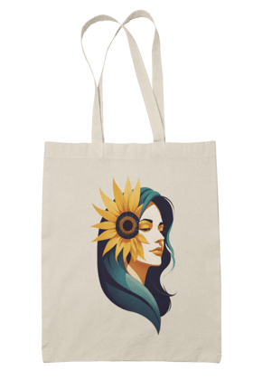 Prakrut India Canvas Tote Bag with Zipper & Inner Pocket, Sunflower Woman Portrait Print