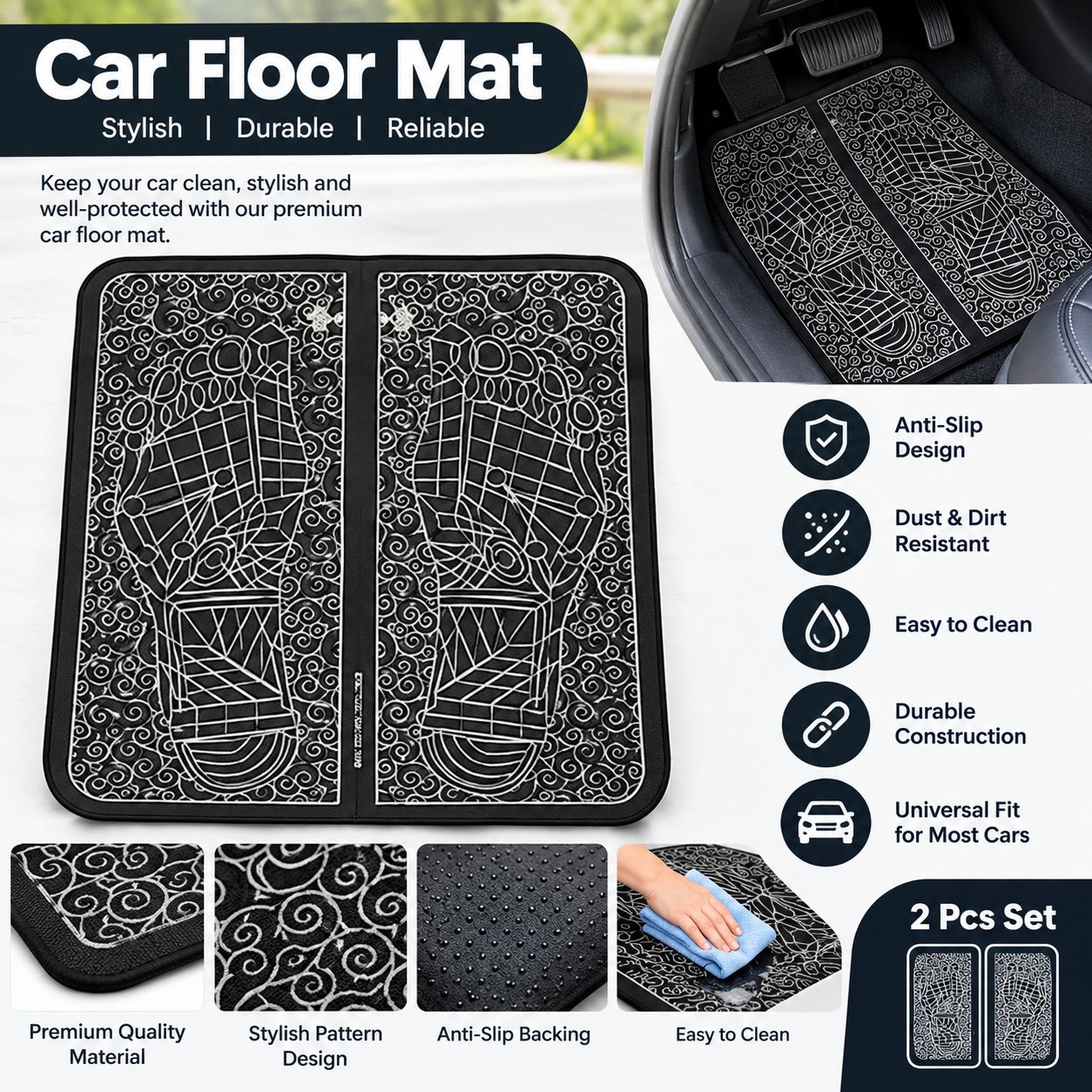 Premium Black Car Floor Mat | Stylish Anti-Slip Floor Cover