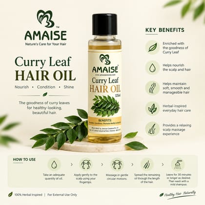 AMAISE Curry Leaf Hair Oil | Herbal Hair Oil for Nourished, Healthy-Looking Hair | With Curry Leaf | 125 ml