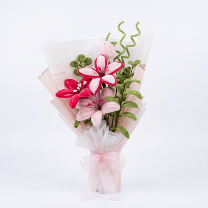 Handmade Chenille Stem Lily Flower Bouquet in Gift Wrapping Handmade Chenille Stem Lily Flower Bouquet in Gift Wrapping
