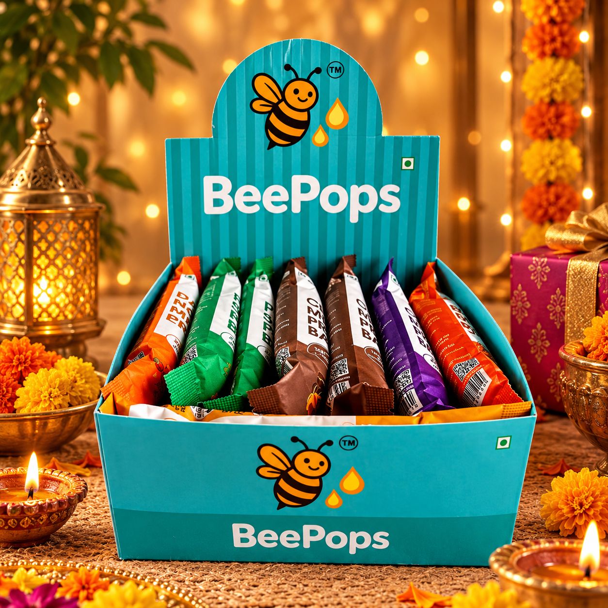 Beepops Assorted Gift Pack of 8 Bars (Chocolate/ Vanilla/ Pumpkin Seeds/ Ashwagandha/ Dates & No Nuts) 