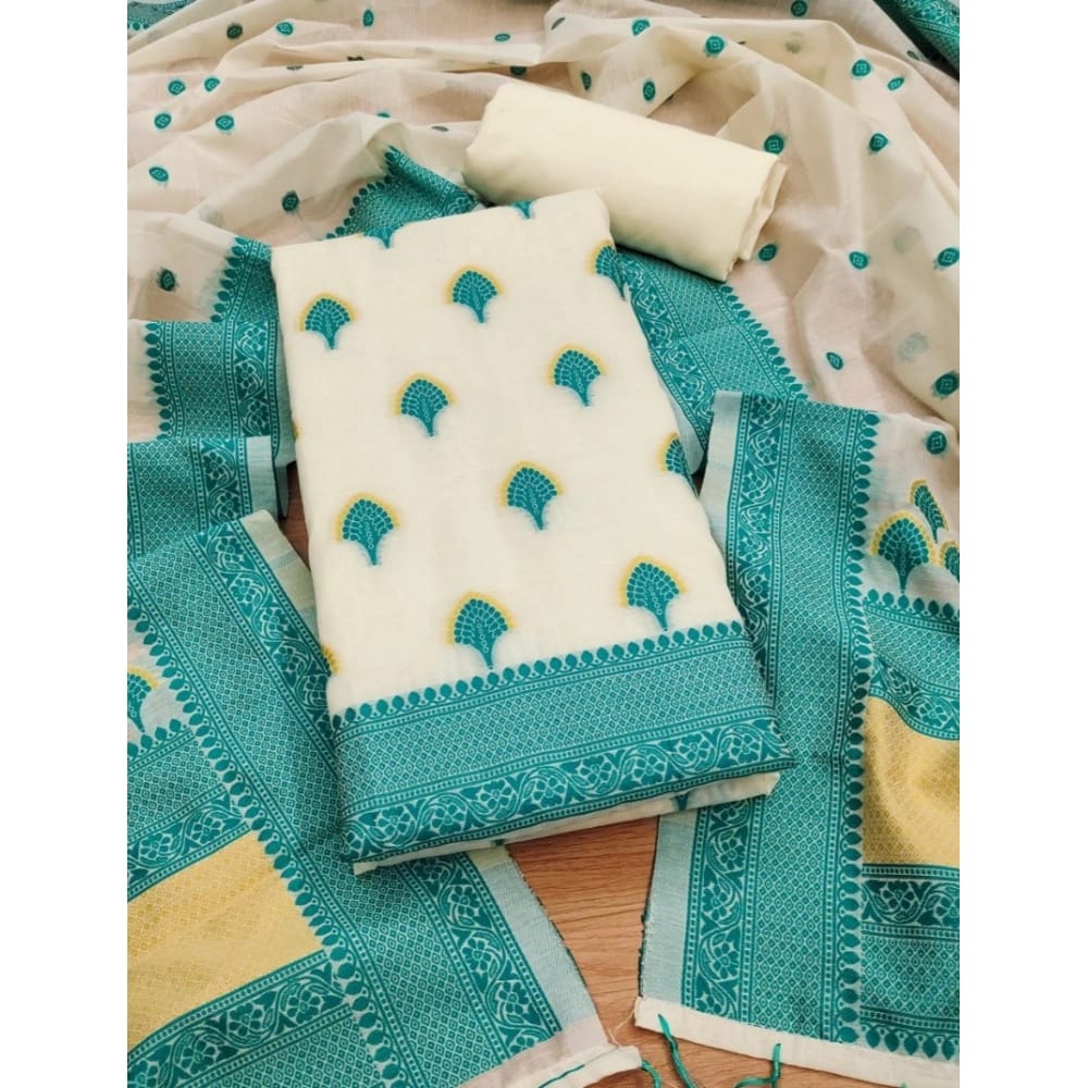 womens banarasi silk printed unstitched salwar suit material with dupatta teal pid62687