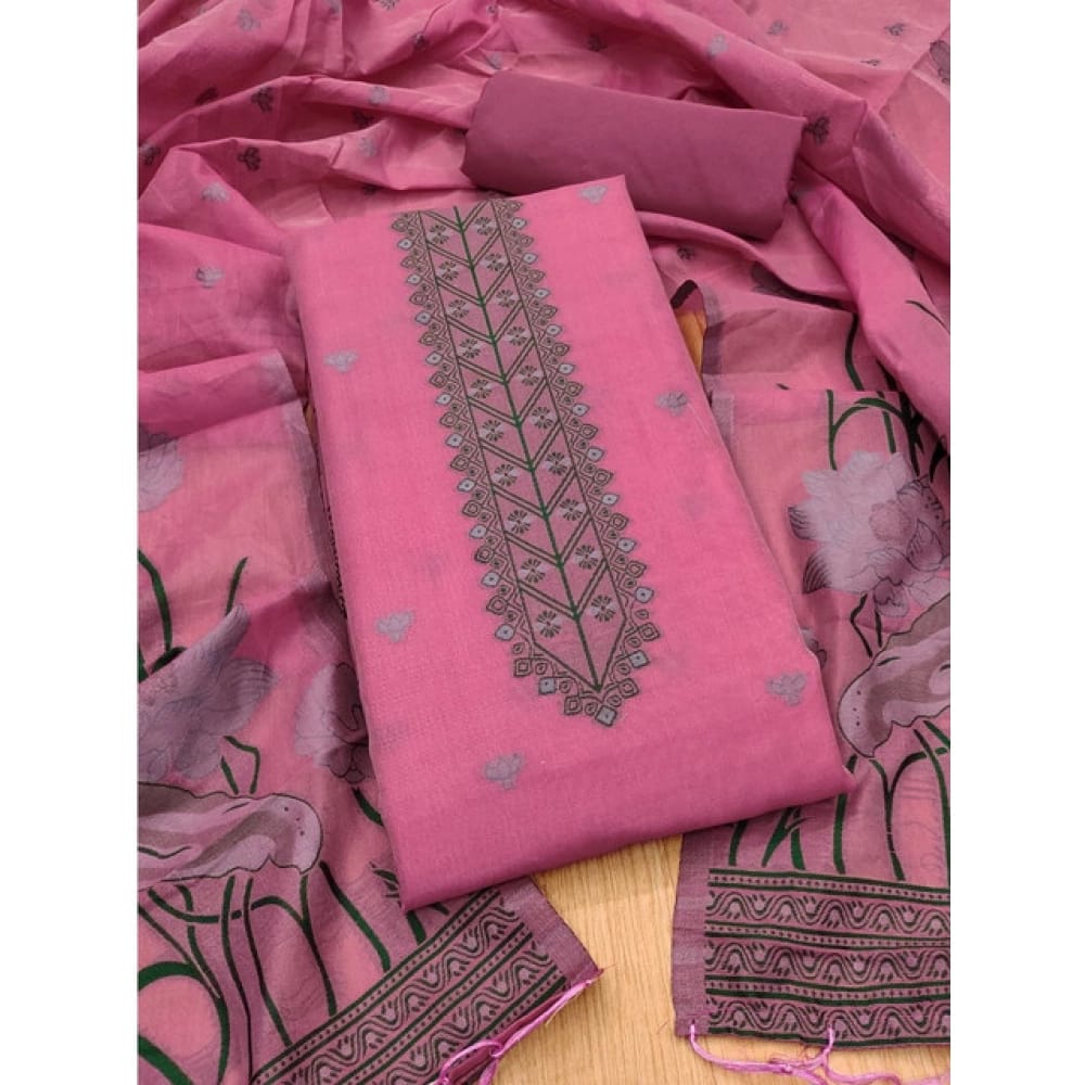womens banarasi silk printed unstitched salwar suit material with dupatta pink pid62698