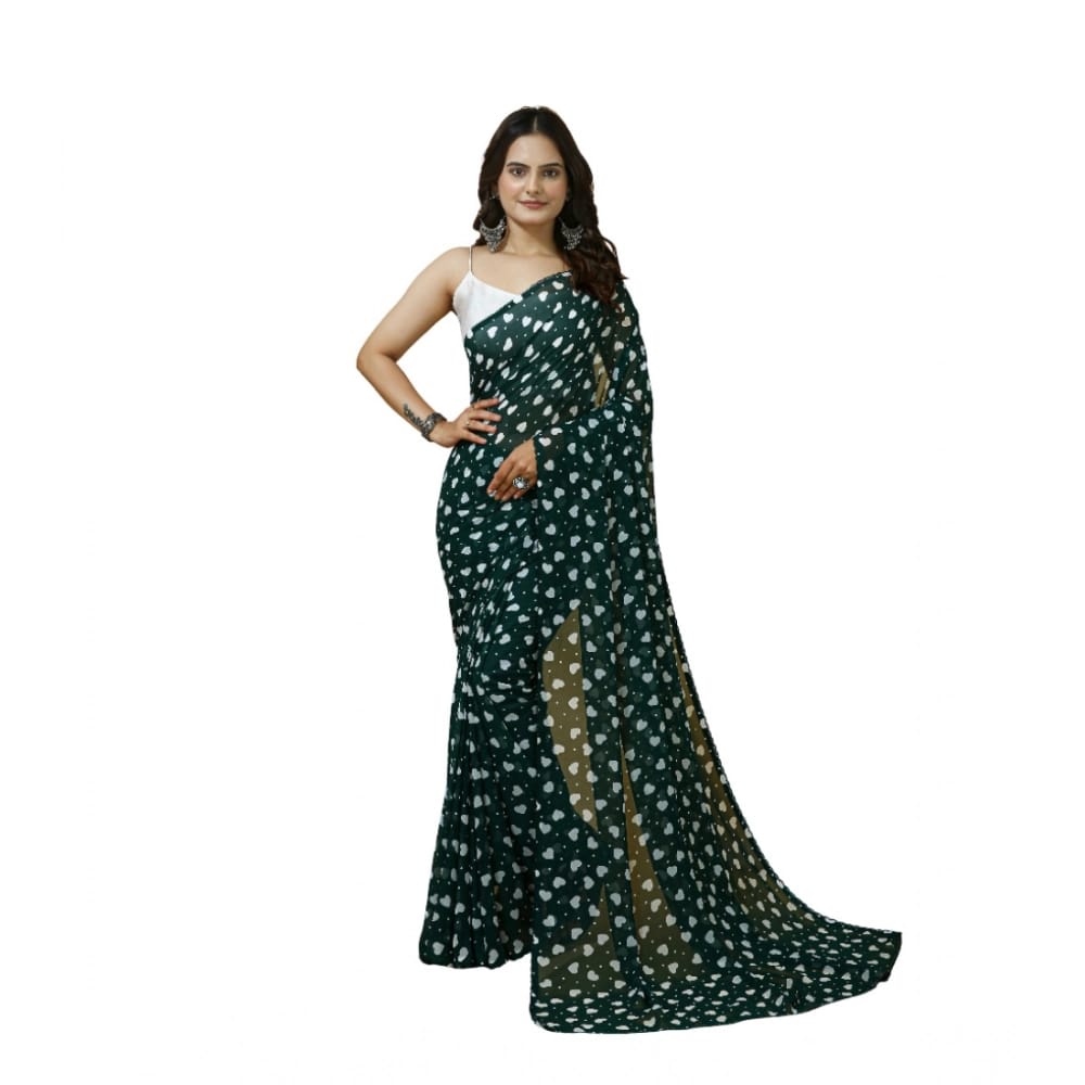 womens georgette printed saree with unstitched blouse 5mtr green pid63026