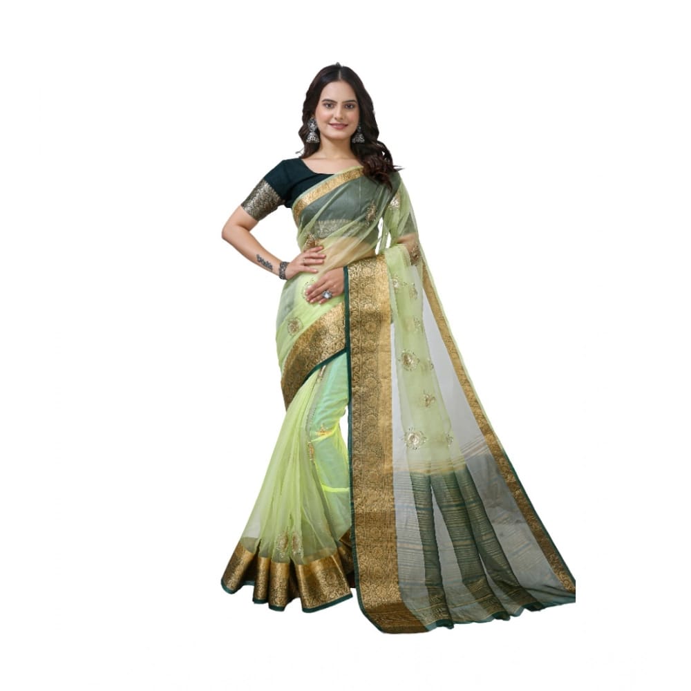 womens orgenza jacquard embellished saree with unstitched blouse 5mtr light green pid63037