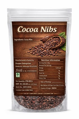 Premium Cocoa Nibs, Pure Roasted Cacao Pieces, 250g, No Preservatives, Roasted & Cracked | Unsweetened Premium Cocoa Nibs, Pure Roasted Cacao Pieces, 250g, No Preservatives, Roasted & Cracked | Unsweetened