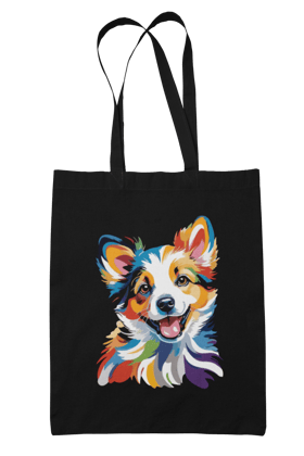 Prakrut India Canvas Tote Bag with Zipper & Inner Pocket, Colourful Corgi Dog Pop Art Print