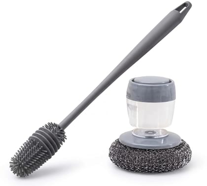 Lifeori 2-in-1 Kitchen Cleaning Brush Combo – Silicone Bottle Cleaning Brush +Soap Dispensing Dish Cleaning Brush