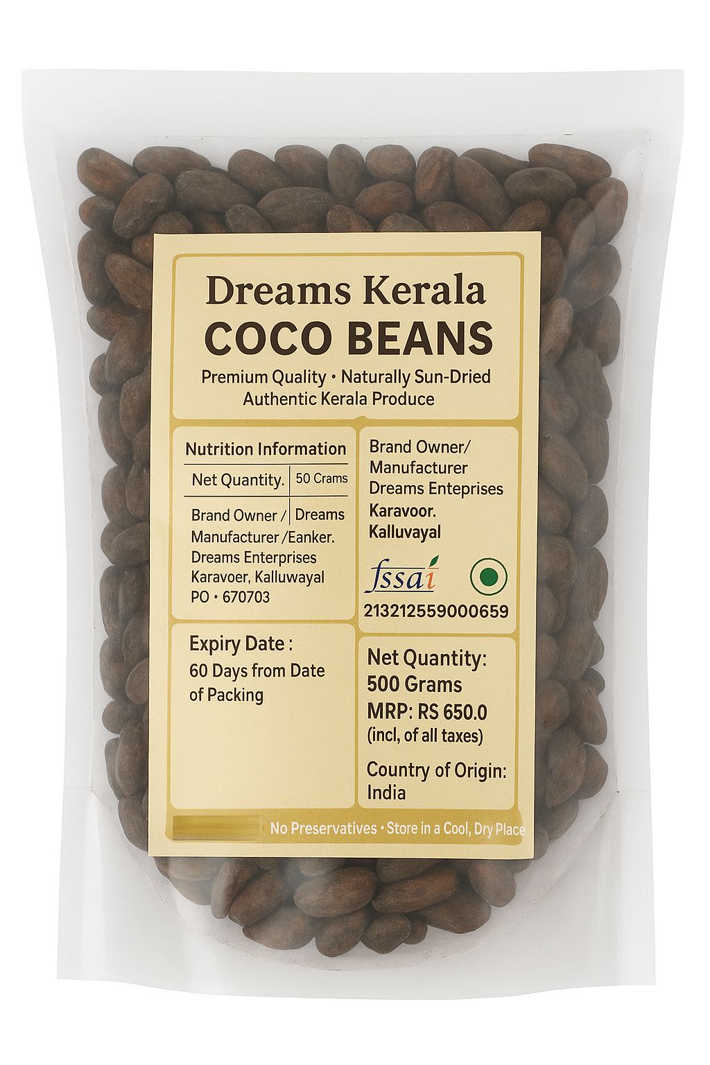 Authentic Row Coco Beans – 500 Grams | Premium Naturally Sourced from Kerala