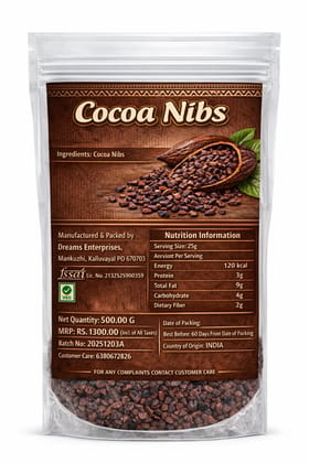 Premium Cocoa Nibs 500g | Pure Roasted Cacao Pieces | No Preservatives Added | Roasted & Cracked | Unsweetened Premium Cocoa Nibs 500g | Pure Roasted Cacao Pieces | No Preservatives Added | Roasted & Cracked | Unsweetened