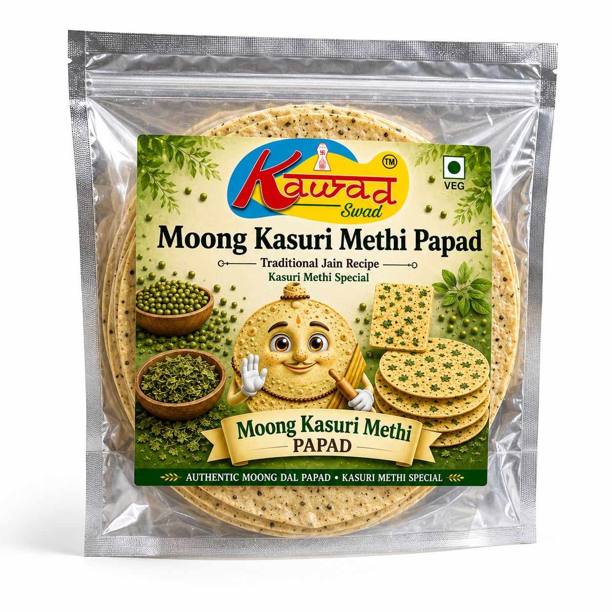 KAWAD SWAD Moong Kasuri Methi Papad 200g | Traditional Jain Recipe