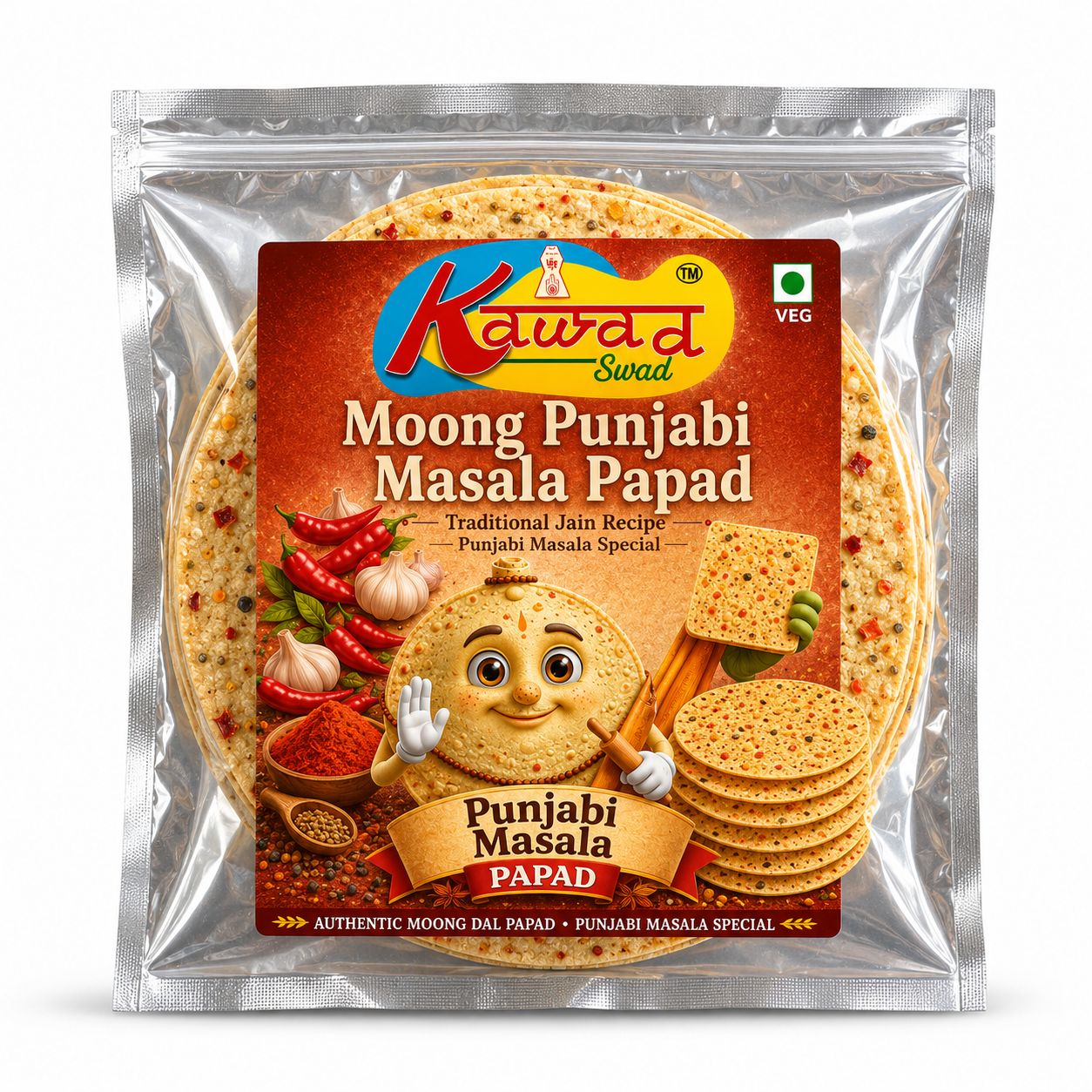 KAWAD SWAD Moong Punjabi Masala Papad 1000g | Traditional Jain Recipe