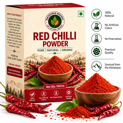 Mukteshwar Organics Red Chilli Powder – 50 g | Pure, Natural & Organic Spice for Everyday Cooking
