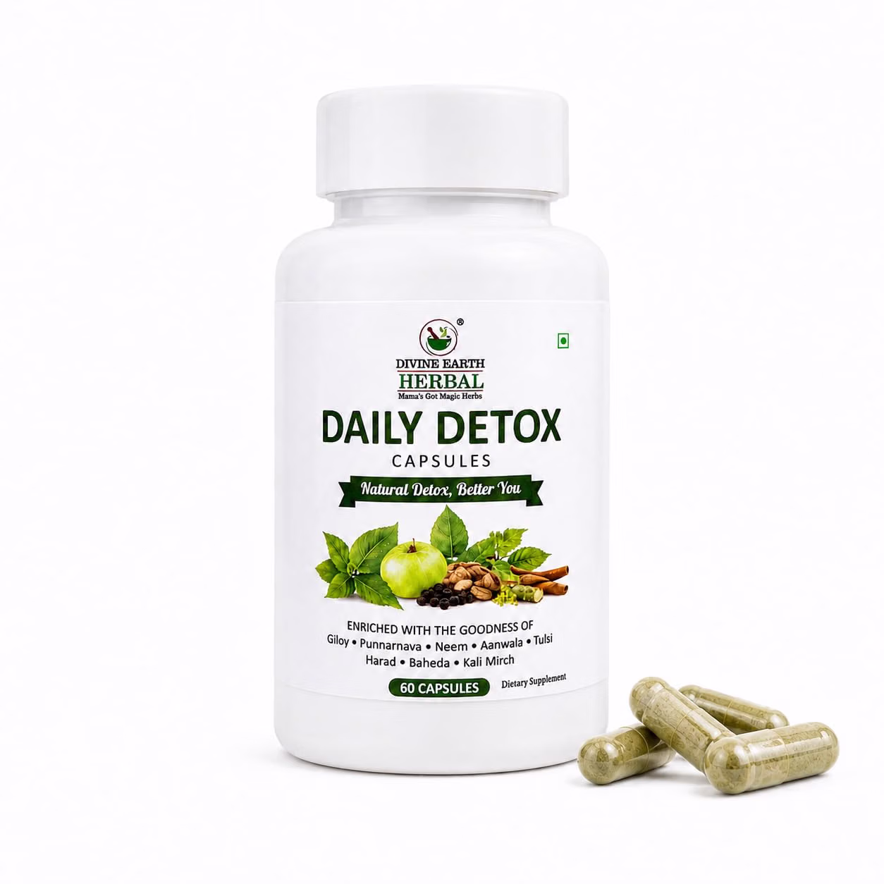 Daily Detox Capsules | Giloy, Punarnava, Neem, Amla & Tulsi | Natural Herbal Detox Supplement | Supports Digestive Wellness | 60 Capsules Daily Detox Capsules | Giloy, Punarnava, Neem, Amla & Tulsi | Natural Herbal Detox Supplement | Supports Digestive Wellness | 60 Capsules