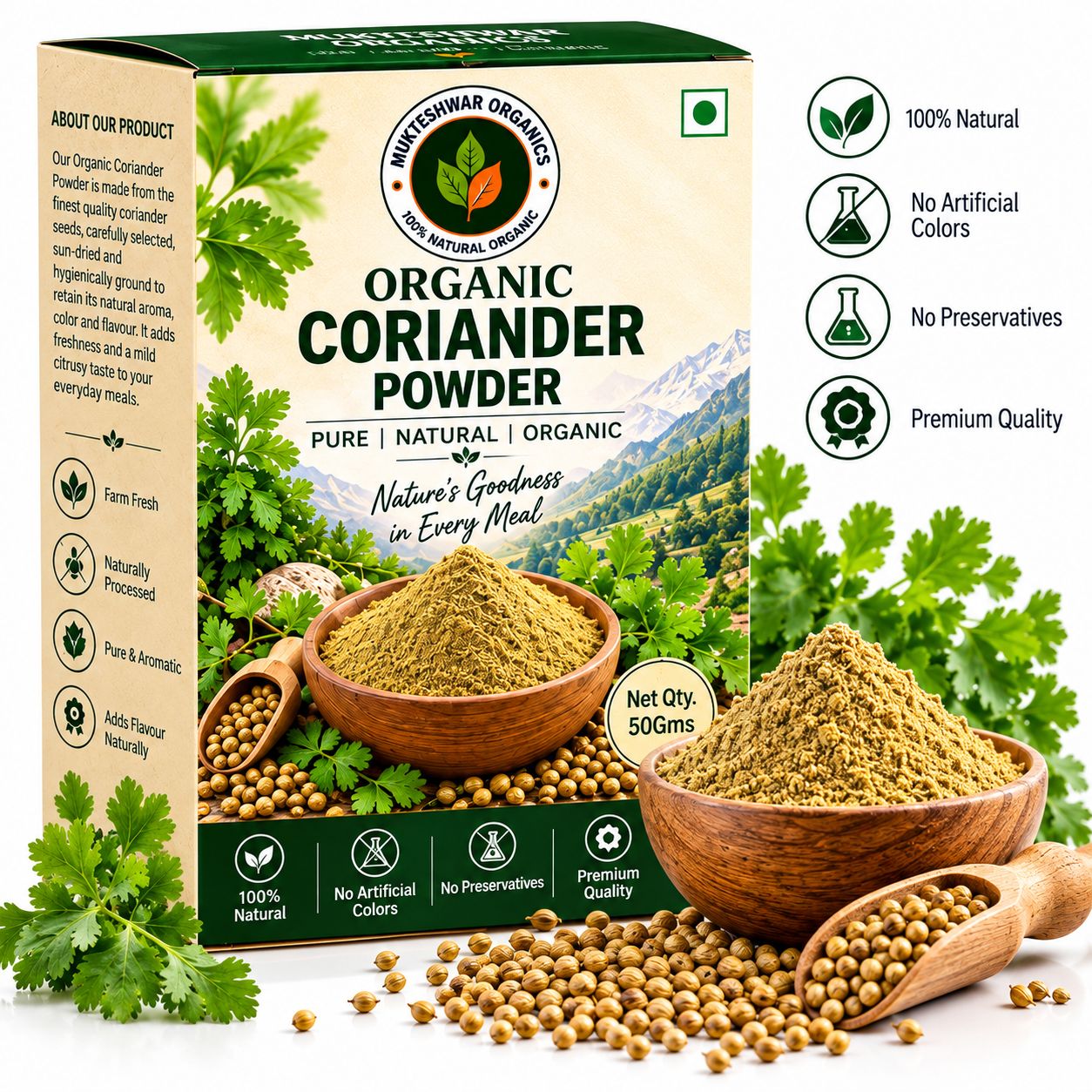 Mukteshwar Organics Organic Coriander Powder – 50 g | Pure, Natural & Aromatic Dhaniya Powder