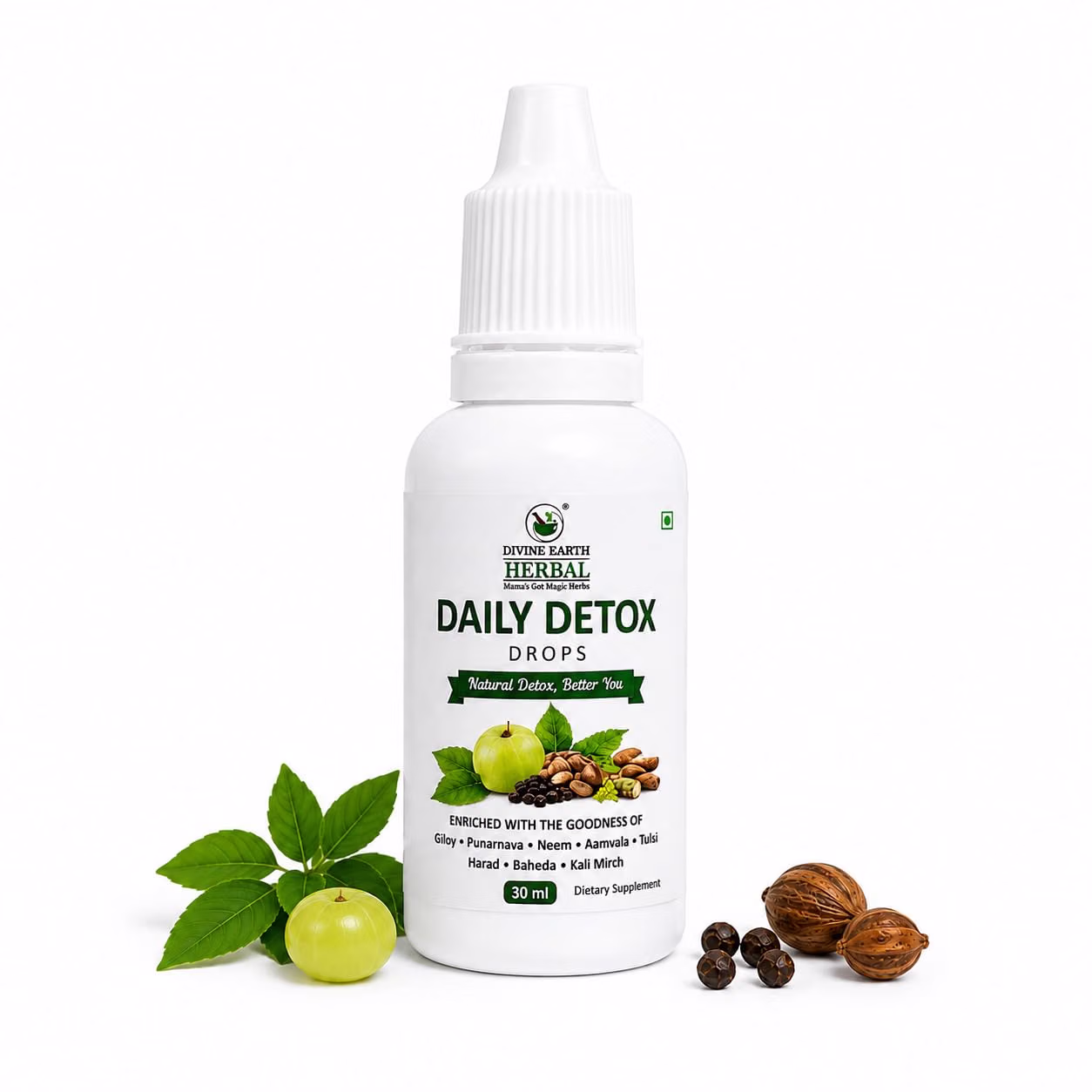 Divine Earth Daily Detox Herbal Drops 30ml | Giloy, Neem, Amla, Tulsi & Punarnava | Herbal Blend for Daily Wellness Divine Earth Daily Detox Herbal Drops 30ml | Giloy, Neem, Amla, Tulsi & Punarnava | Herbal Blend for Daily Wellness