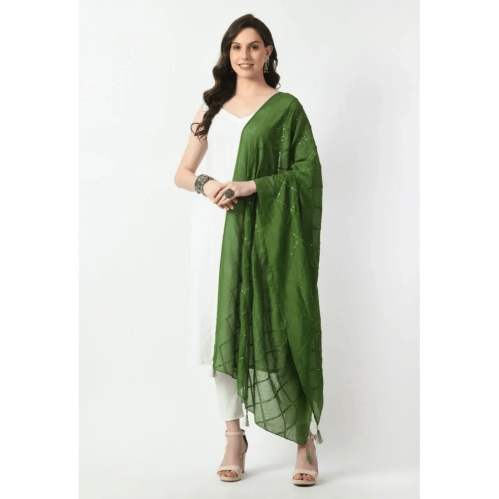 Generic Women's Chanderi Self Design Dupatta (Mehandi, Length:&nbsp;Free Size)