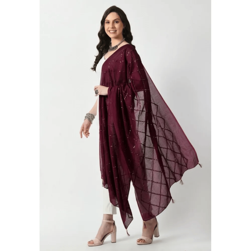 Generic Women's Chanderi Self Design Dupatta (wine, Length:&nbsp;Free Size)