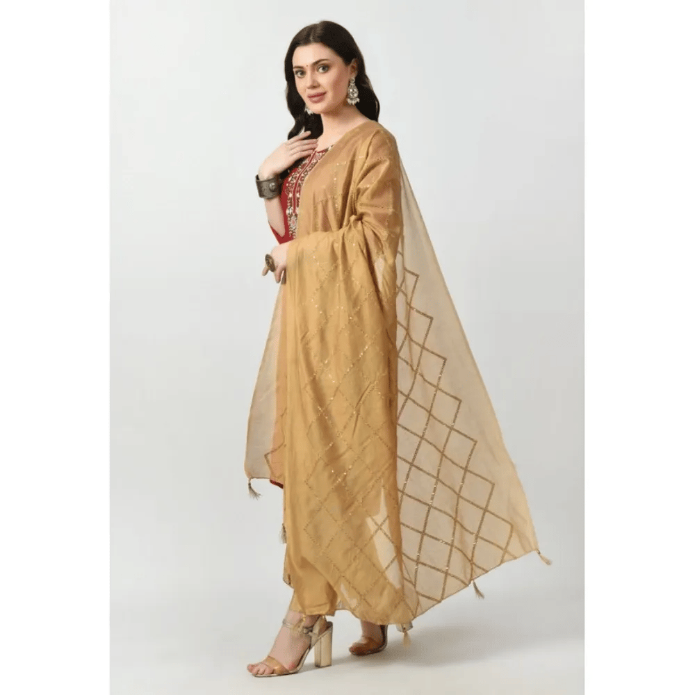 Generic Women's Chanderi Self Design Dupatta (Gold, Length:&nbsp;Free Size)